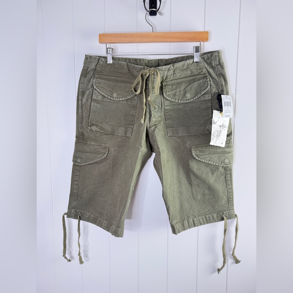 NWT Greg Lauren Army Jacket Shorts 100% Cotton Olive Green Cargo Men MSRP $1000